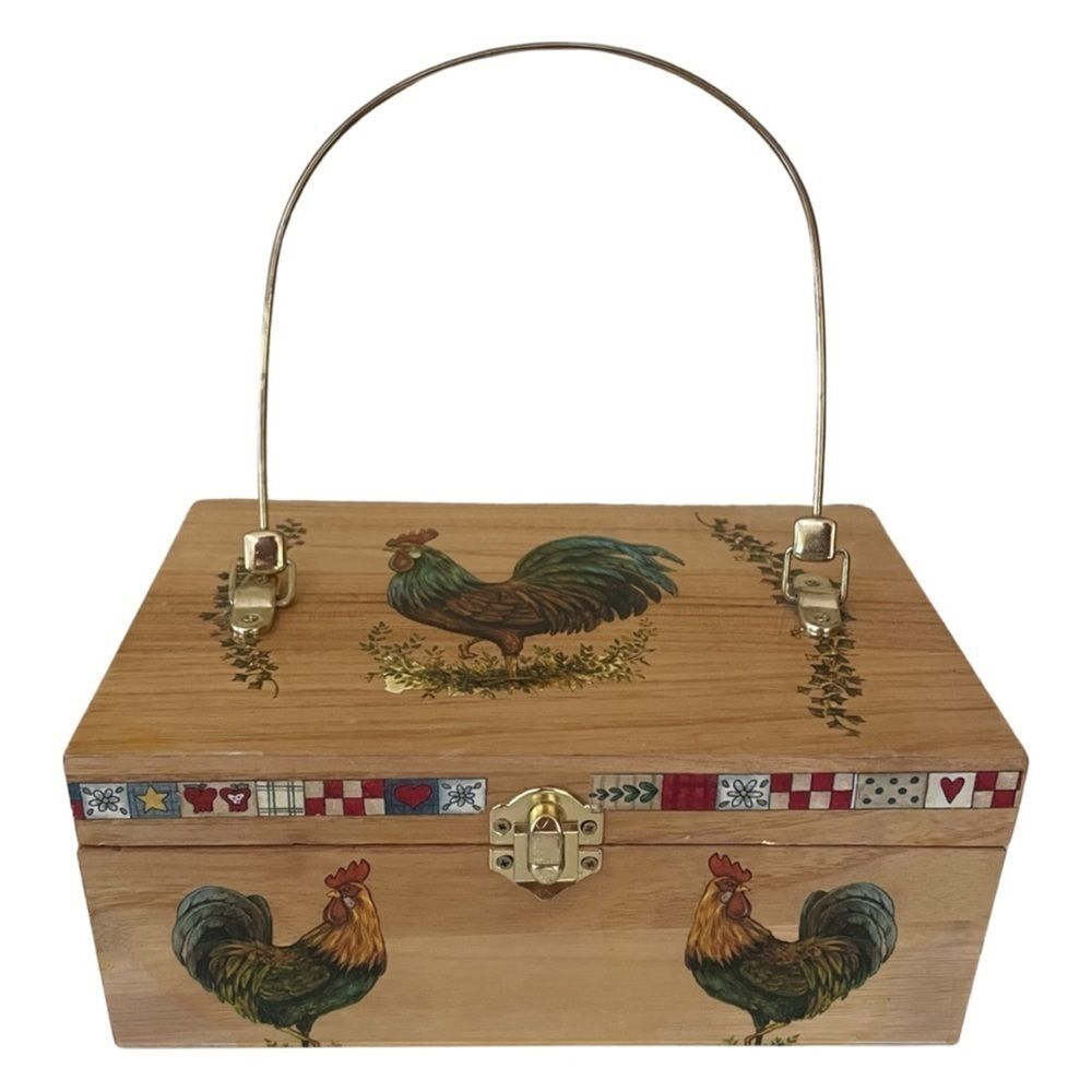 VINTAGE Handmade Decoupage Wooden Box Purse